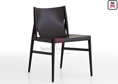 เก้าอี้ร้านอาหารไม้สีเทาเข้ม Saddle Leather เฟอร์นิเจอร์เชิงพาณิชย์ในร่ม