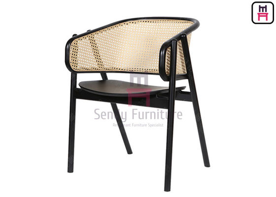 Walnut Lacquered 0.3cbm Restaurant Cane Dining Chair พร้อมที่วางแขน